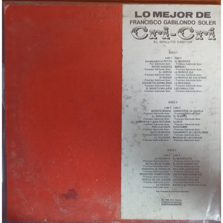 Lo Mejor de Francisco Gabilondo Soler - Cri- Cri El grillito cantor (3 Vinilos) reverso