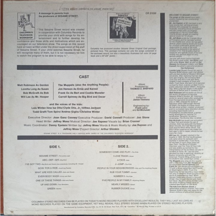 Seame Street - Original Cast Records reverso