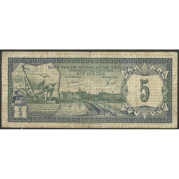 Antillas Holandesas 5 Gulden 1 Jun 1972 P8b reverso