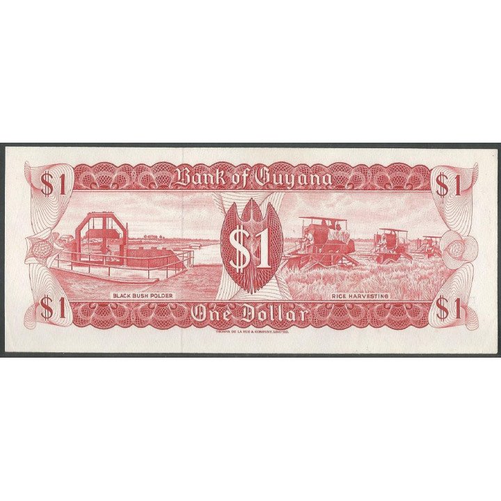 Guyana 1 Dollar ND1989 Firma 7 P21f reverso