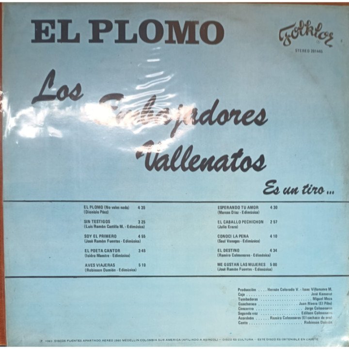 Los Embajadores Vallenatos - El Plomo reverso