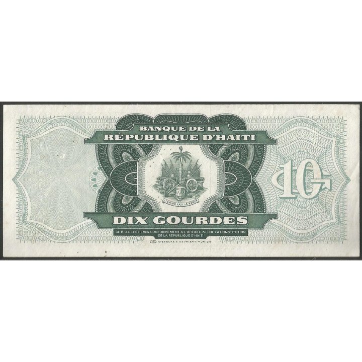Haiti 10 Gourdes 1991 P256a reverso
