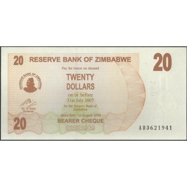 Zimbabwe, 20 Dollars 1 Ago 2006 P40