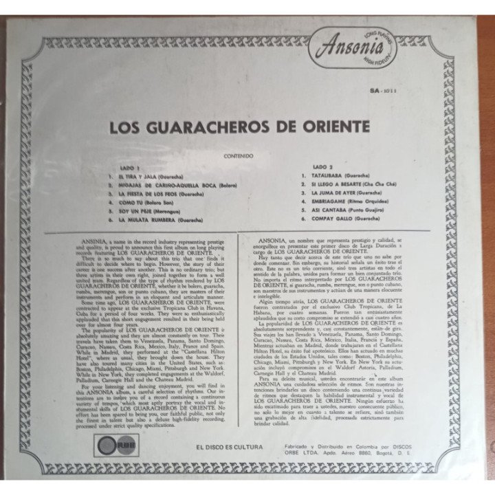 Los Guaracheros de Oriente reverso