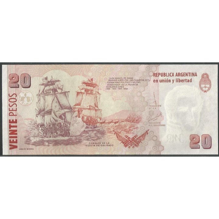 Argentina 20 Pesos ND2018 Serie F P355c reverso