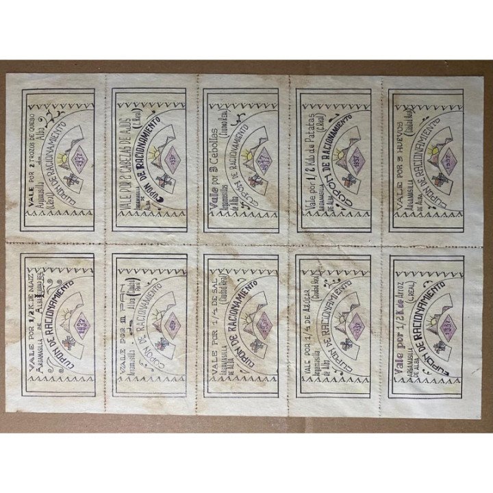 España - Cupon de racionamiento (Pliego de 10 vales) Guernica Legion Condor 1937 reverso