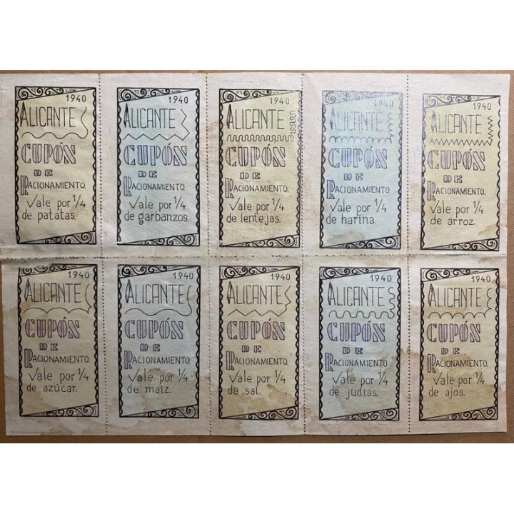 España - Cupon de racionamiento (Pliego de 10 vales) Division Azul 1940 reverso