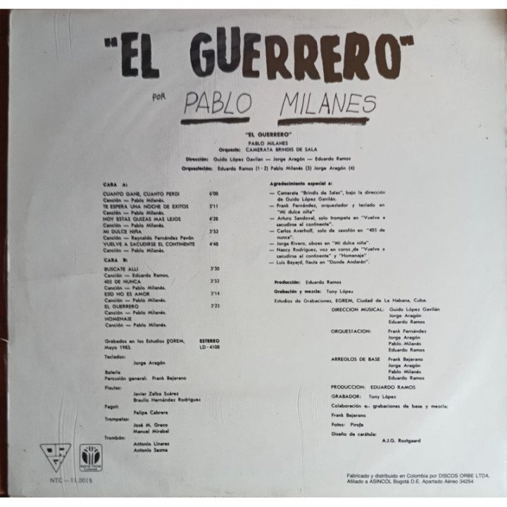 Pablo Milanes - '' El Guerrero'' reverso