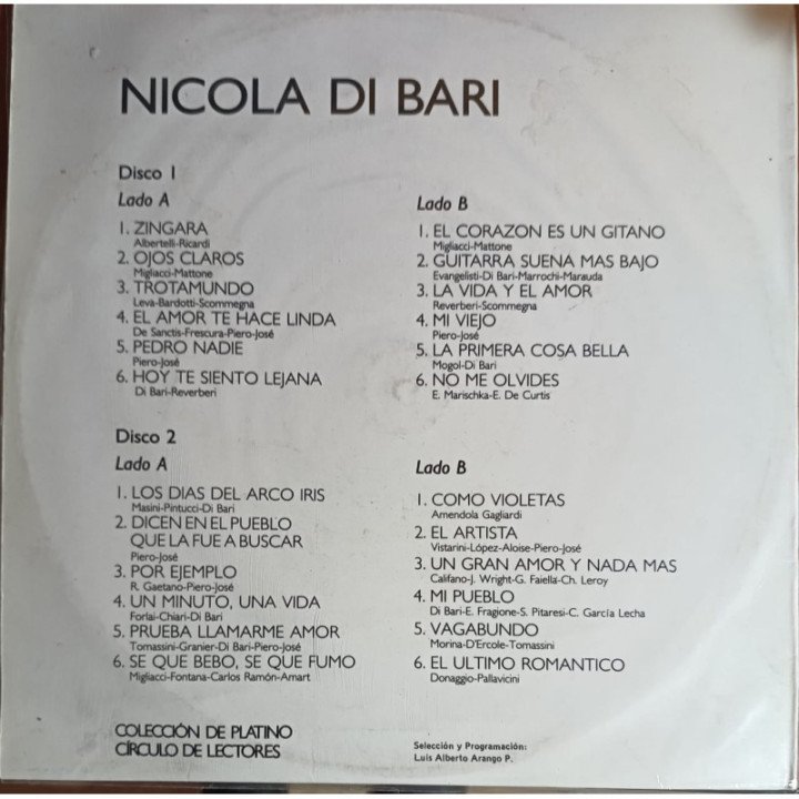 Nicola Di Bari - Coleccion de Platino ( 2 Vinilos) reverso