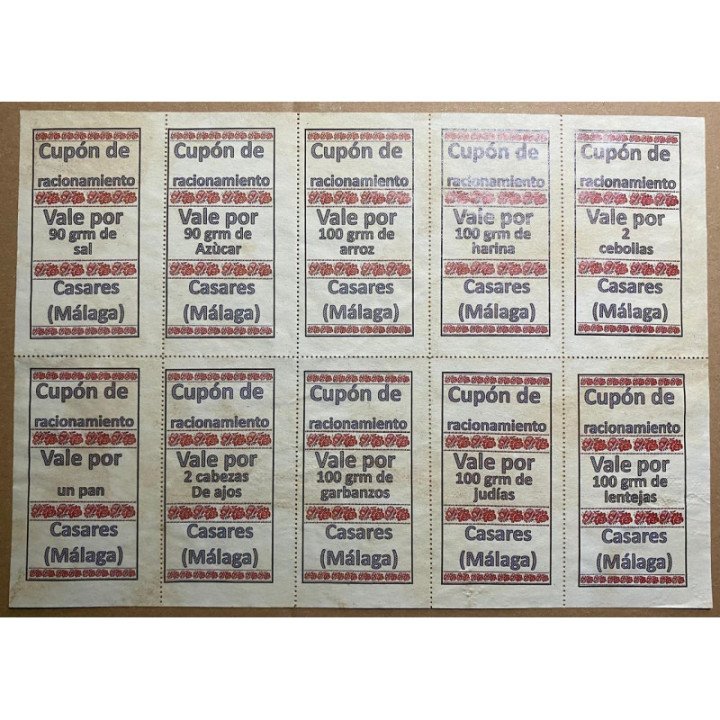 España - Cupon de racionamiento (Pliego de 10 vales) Division Azul 1941 reverso