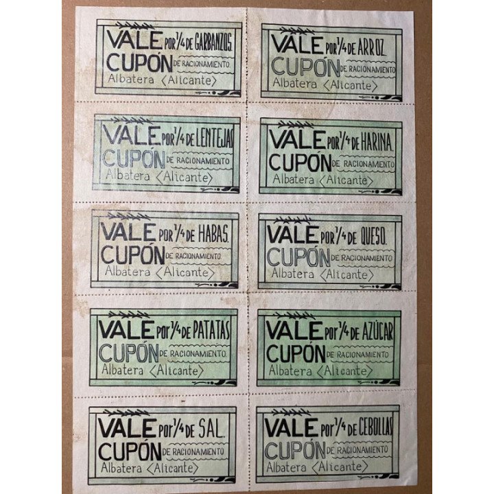 España - Cupon de racionamiento (Pliego de 10 vales) Division Azul 1942 reverso