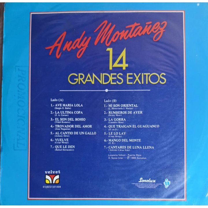 Andy Montañez - 14 Grandes exitos reverso