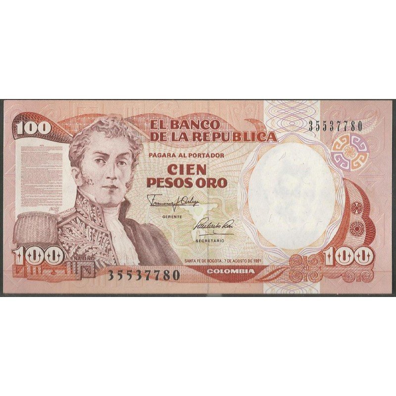 Billete de 100 Pesos 7 Ago 1991 BGW336